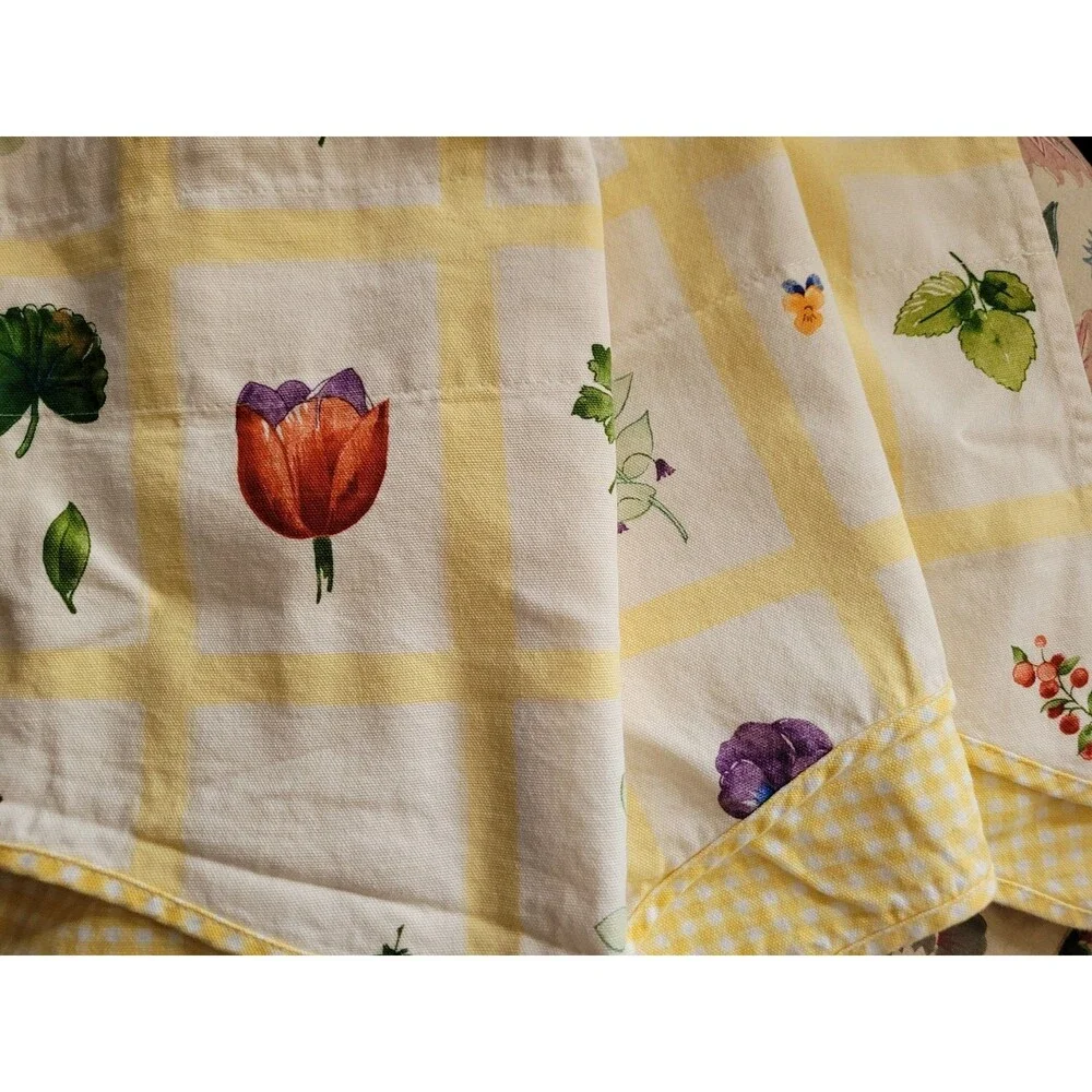 2 Waverly Pastoral Valance Botanical Yellow Gingham Butterfly Leaves 78 x 15